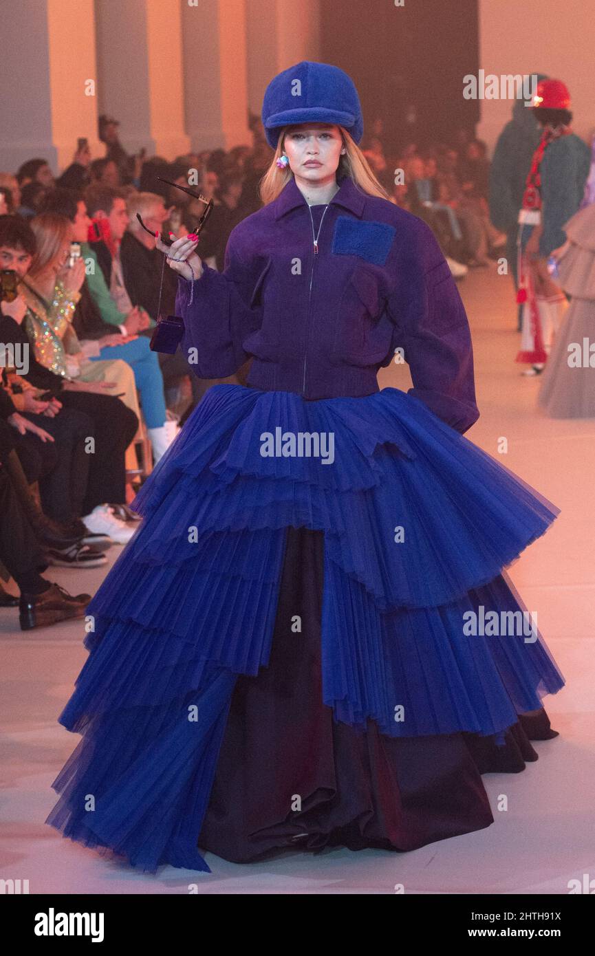 Gigi Hadid walks the runway during the Off-White Womenswear Fall/Winter  2022-2023 show Spaceship Earth: An Imaginary Experience at Palais  Brongniart during Paris Fashion Week in Paris, France on February 28, 2022.  Photo