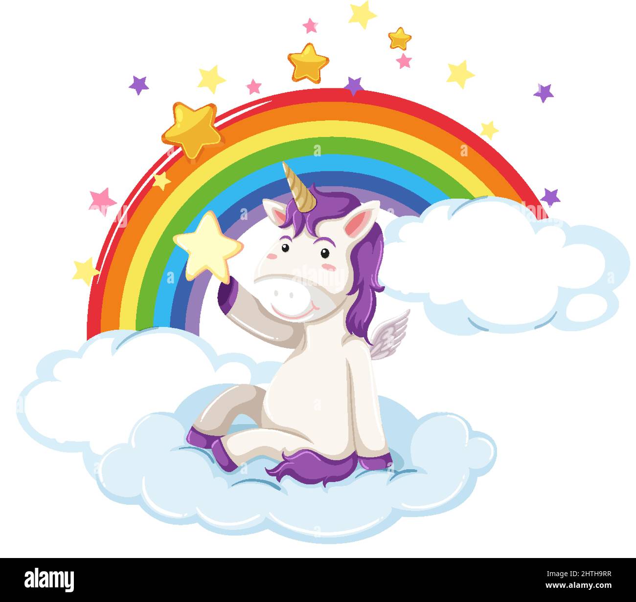 A unicorn sitting on a cloud with rainbow illustration Stock Vector ...