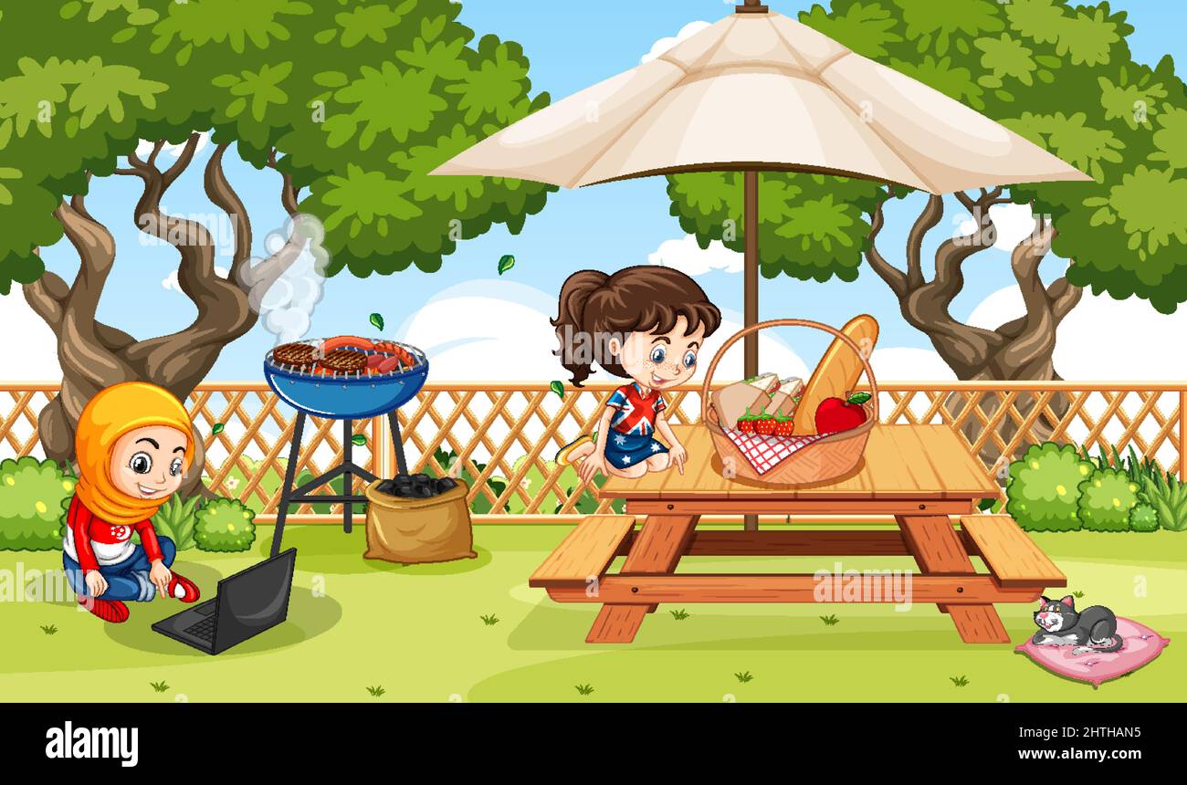 Scene with children in the park illustration Stock Vector Image & Art ...