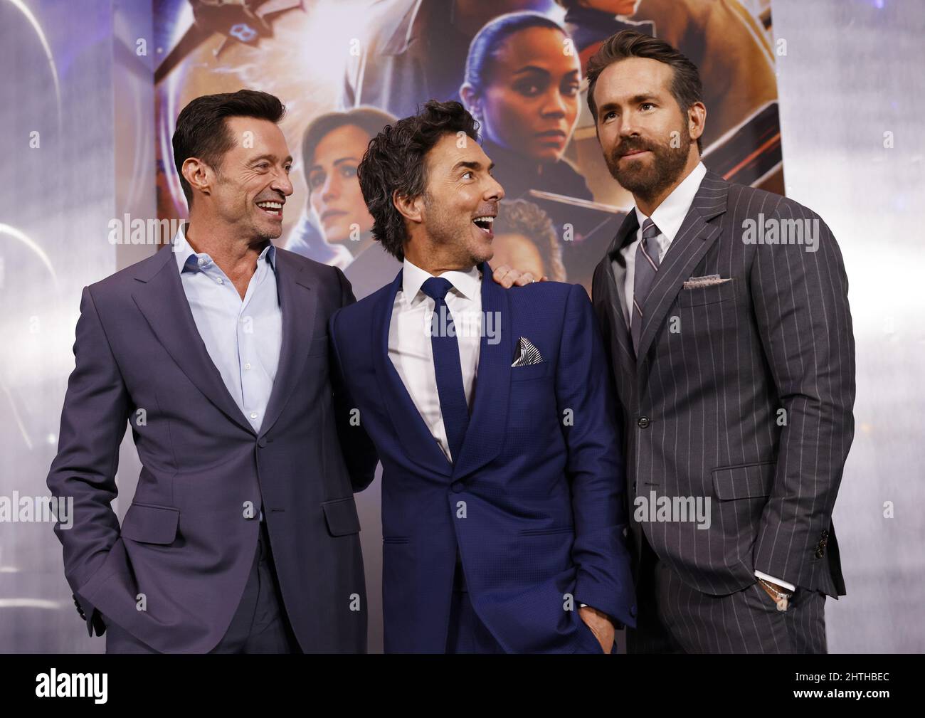 New York, United States. 01st Mar, 2022. Hugh Jackman, Shawn Levy, and Ryan Reynolds arrive on the red carpet at the Netflix World Premiere of 'The Adam Project' at Alice Tully Hall/Lincoln Center in New York City on Monday, February 28, 2022. Photo by John Angelillo/UPI Credit: UPI/Alamy Live News Stock Photo