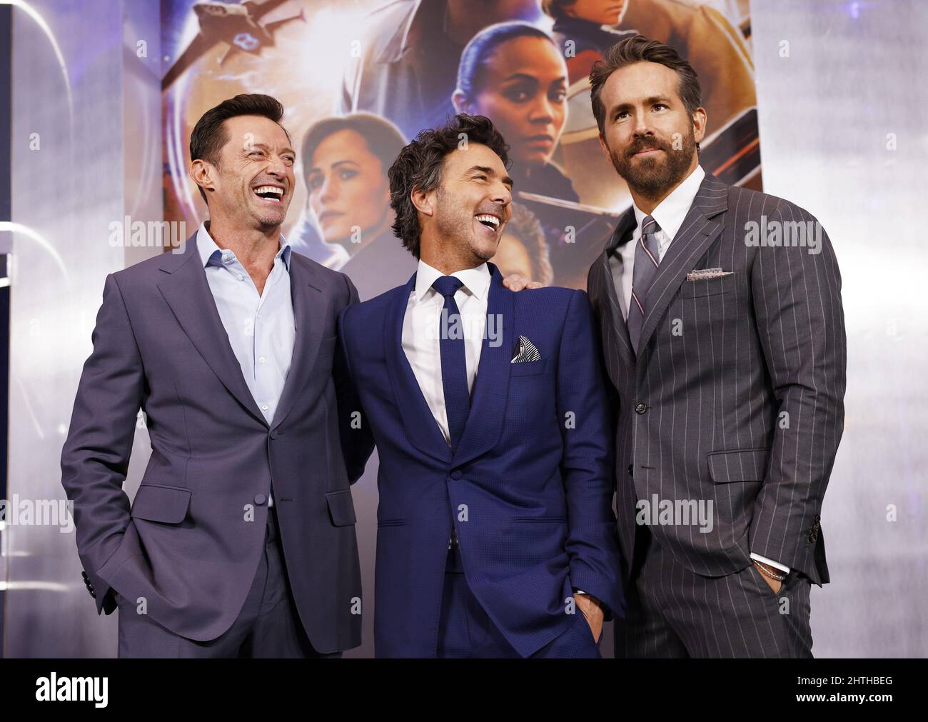 New York, United States. 01st Mar, 2022. Hugh Jackman, Shawn Levy, and Ryan Reynolds arrive on the red carpet at the Netflix World Premiere of 'The Adam Project' at Alice Tully Hall/Lincoln Center in New York City on Monday, February 28, 2022. Photo by John Angelillo/UPI Credit: UPI/Alamy Live News Stock Photo