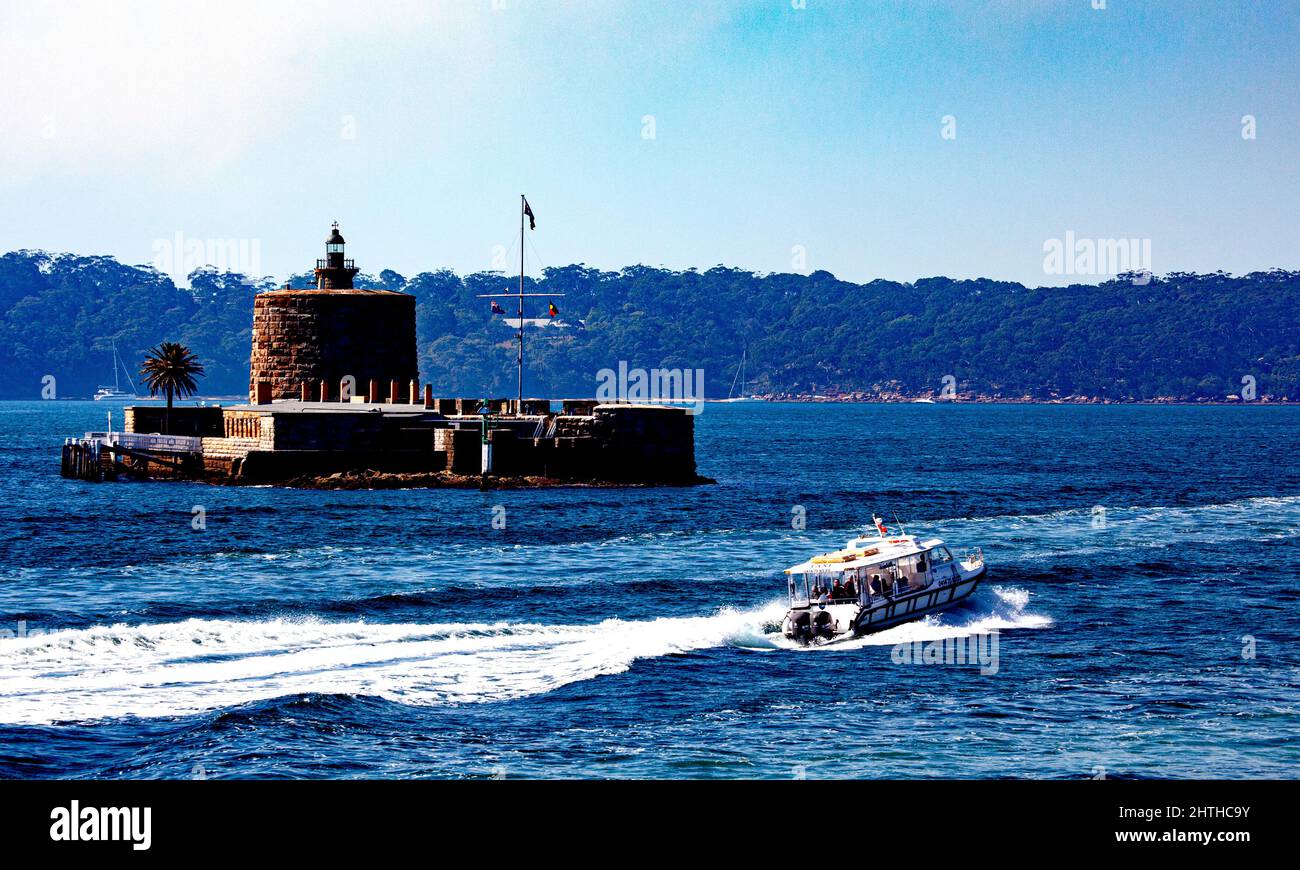 Fort Denison Island in Sydney Harbour is heritage listed and was formerly a  penal site and defensive facility Stock Photo