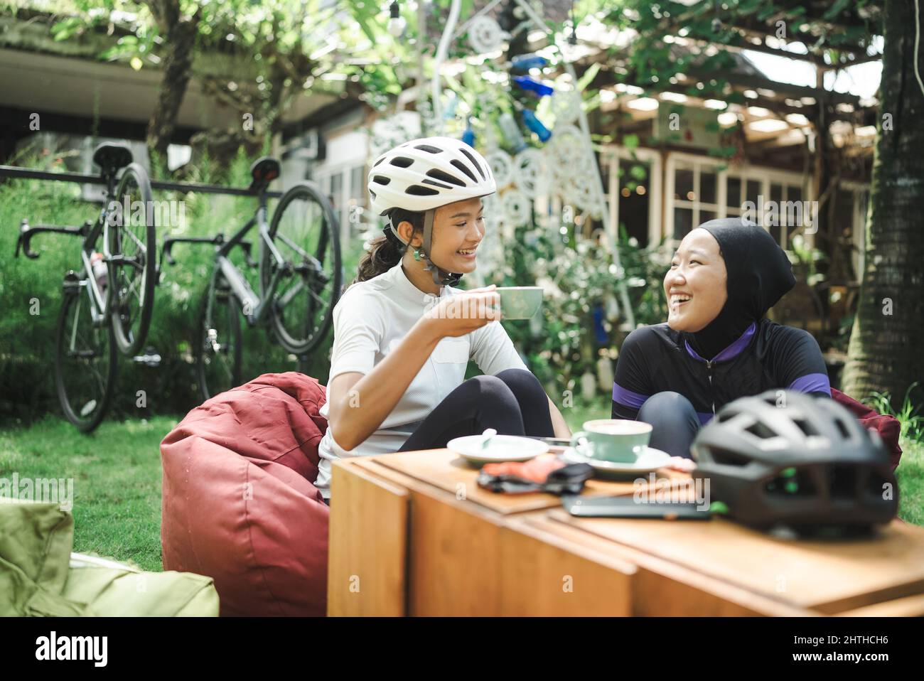 Having a coffee after bike ride hi-res stock photography and images - Alamy