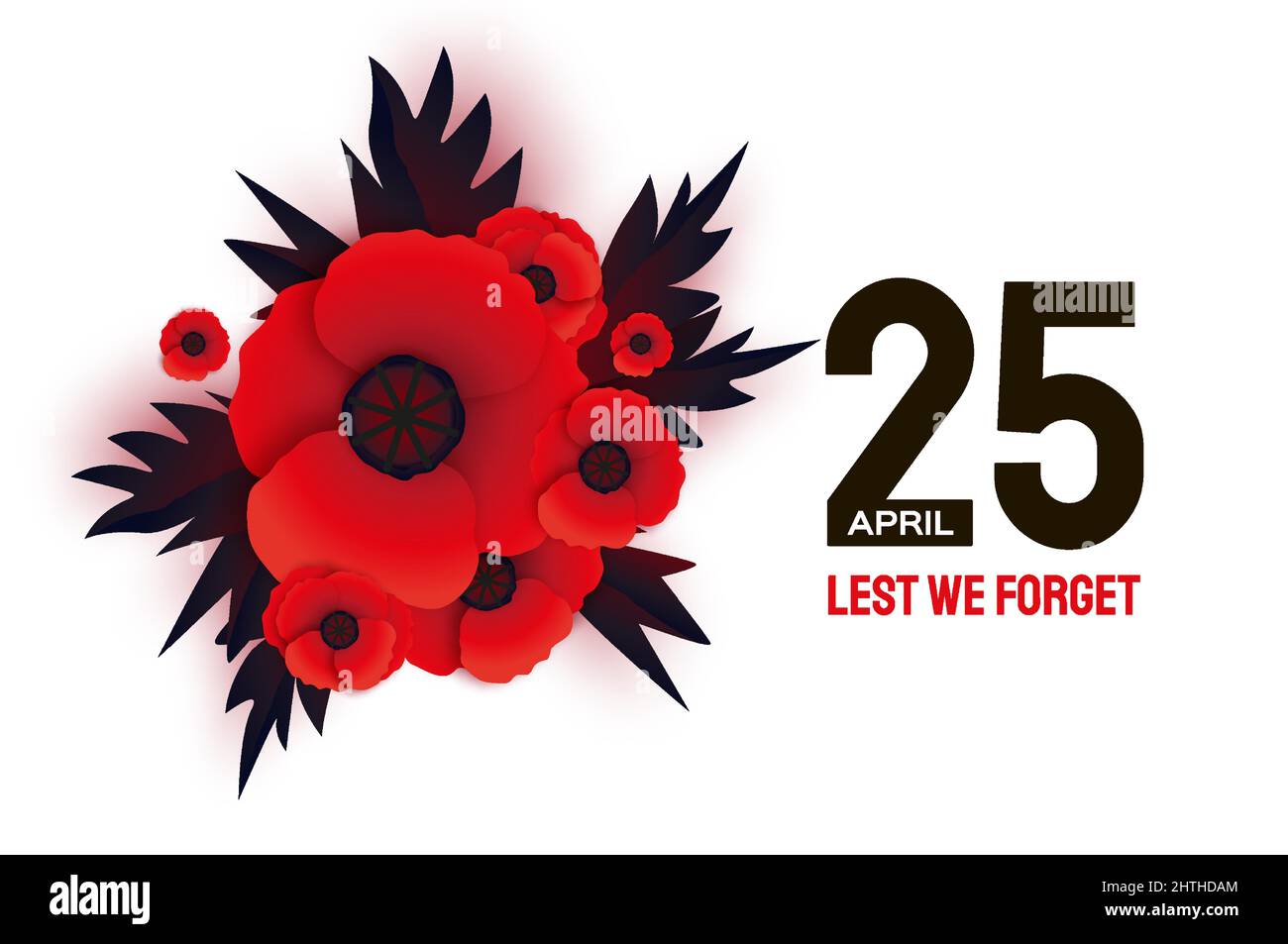 Anzac day with Bright Red Poppy flower in paper cut style. Lest we ...
