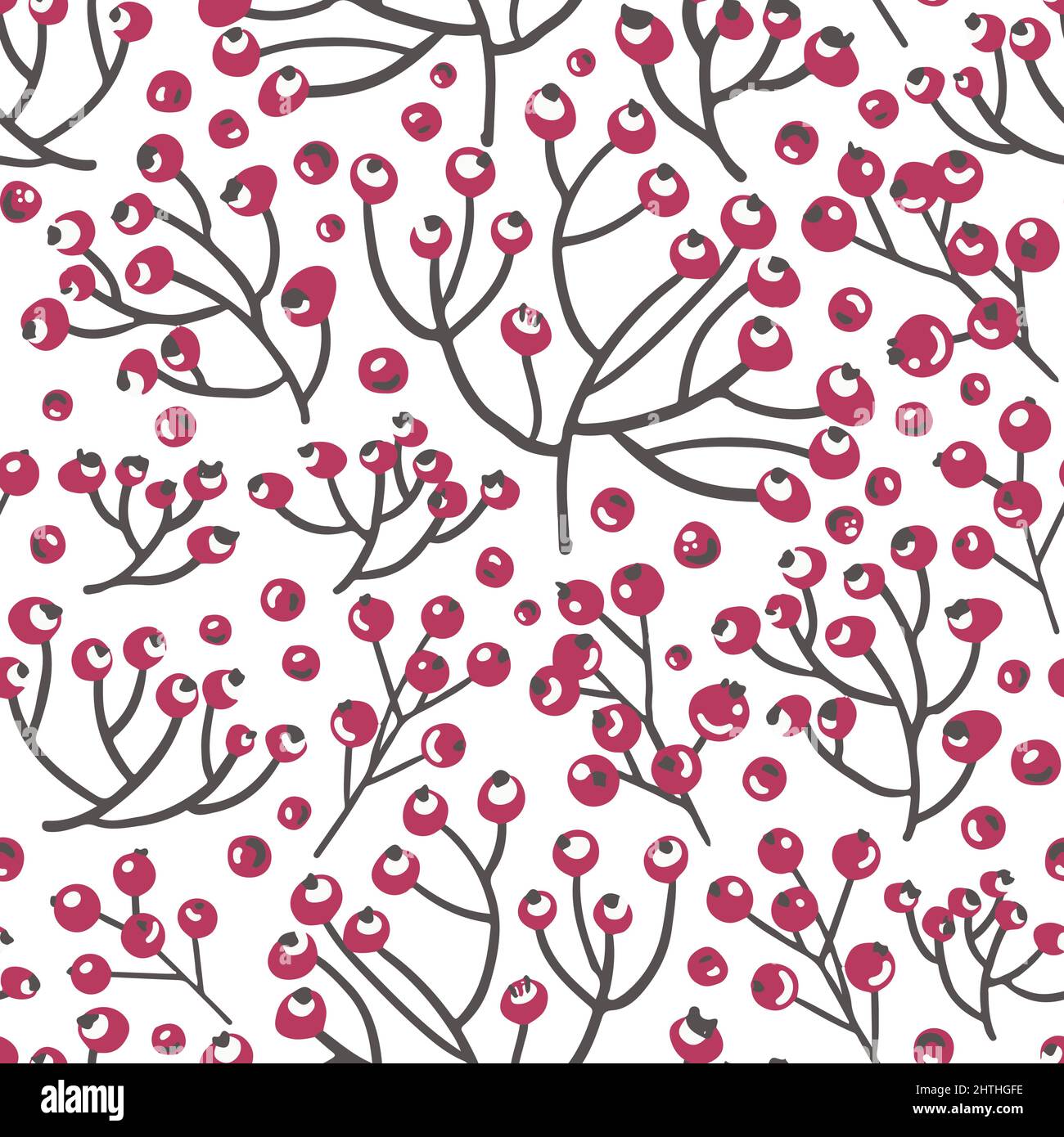 Berries on branches, rowanberry seamless pattern Stock Vector