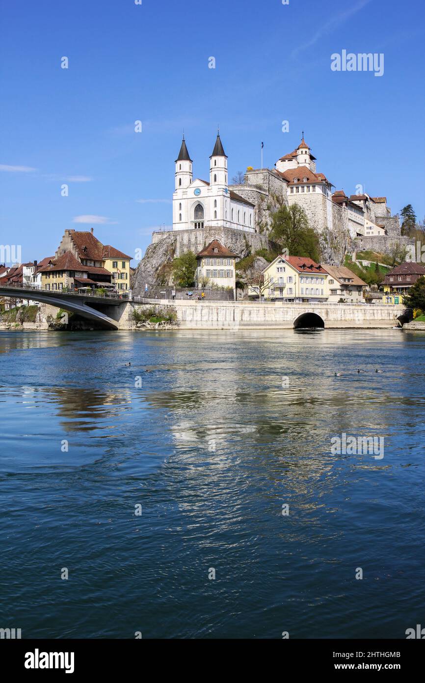 Aarburg Castle on the Aare River in Canton Aarau, Switzerland Stock Photo