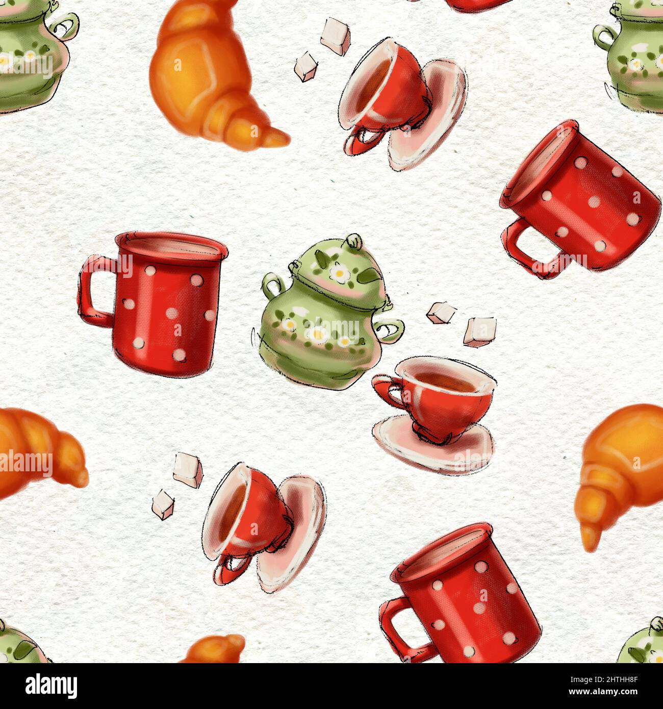 Seamless hand drawn pattern. Tea drinking illustration Stock Photo - Alamy