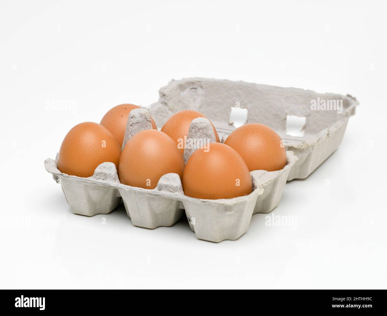 Packed full of protein. Studio shot of half a dozen brown eggs in a
