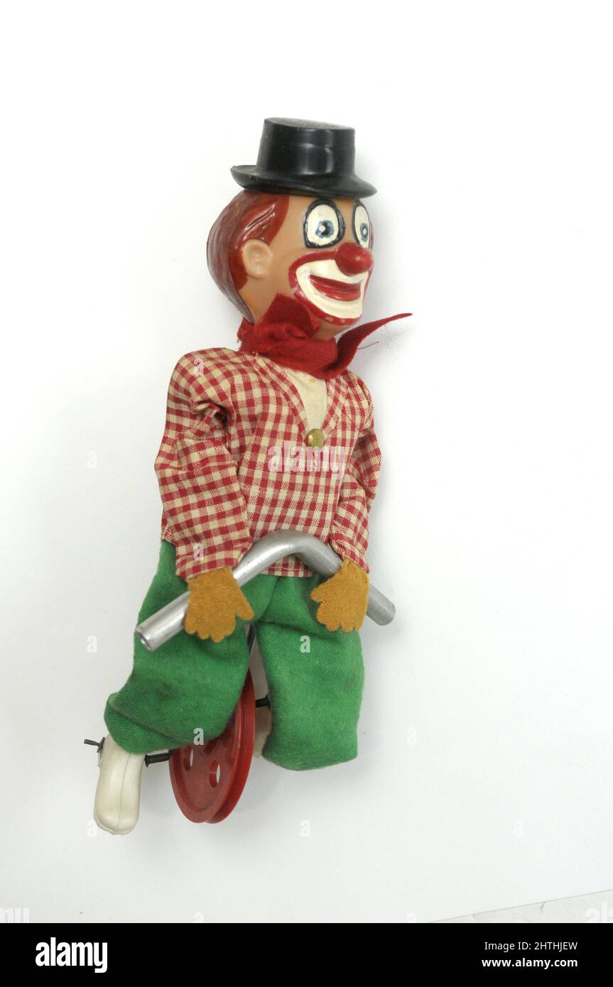 clown tightrope walker, old vintage toy, Stock Photo