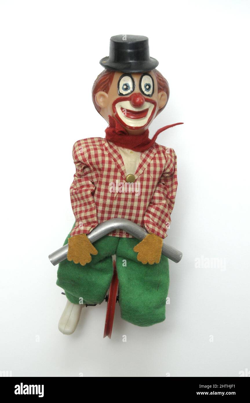 clown tightrope walker, old vintage toy, Stock Photo