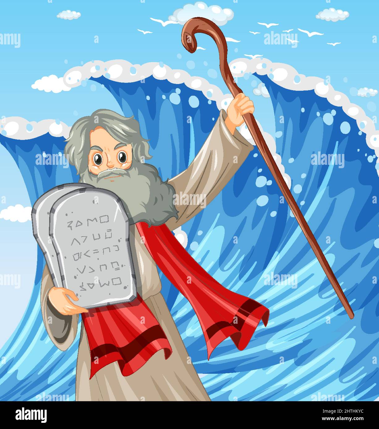 Moses holding the ten commandments stone illustration Stock Vector