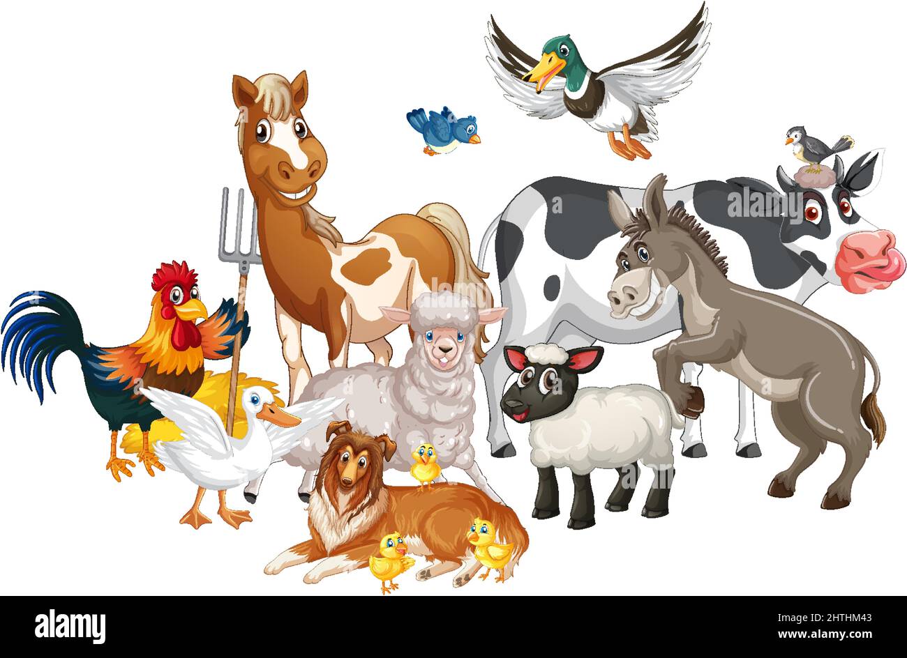 A group of animal farm on white background illustration Stock Vector ...