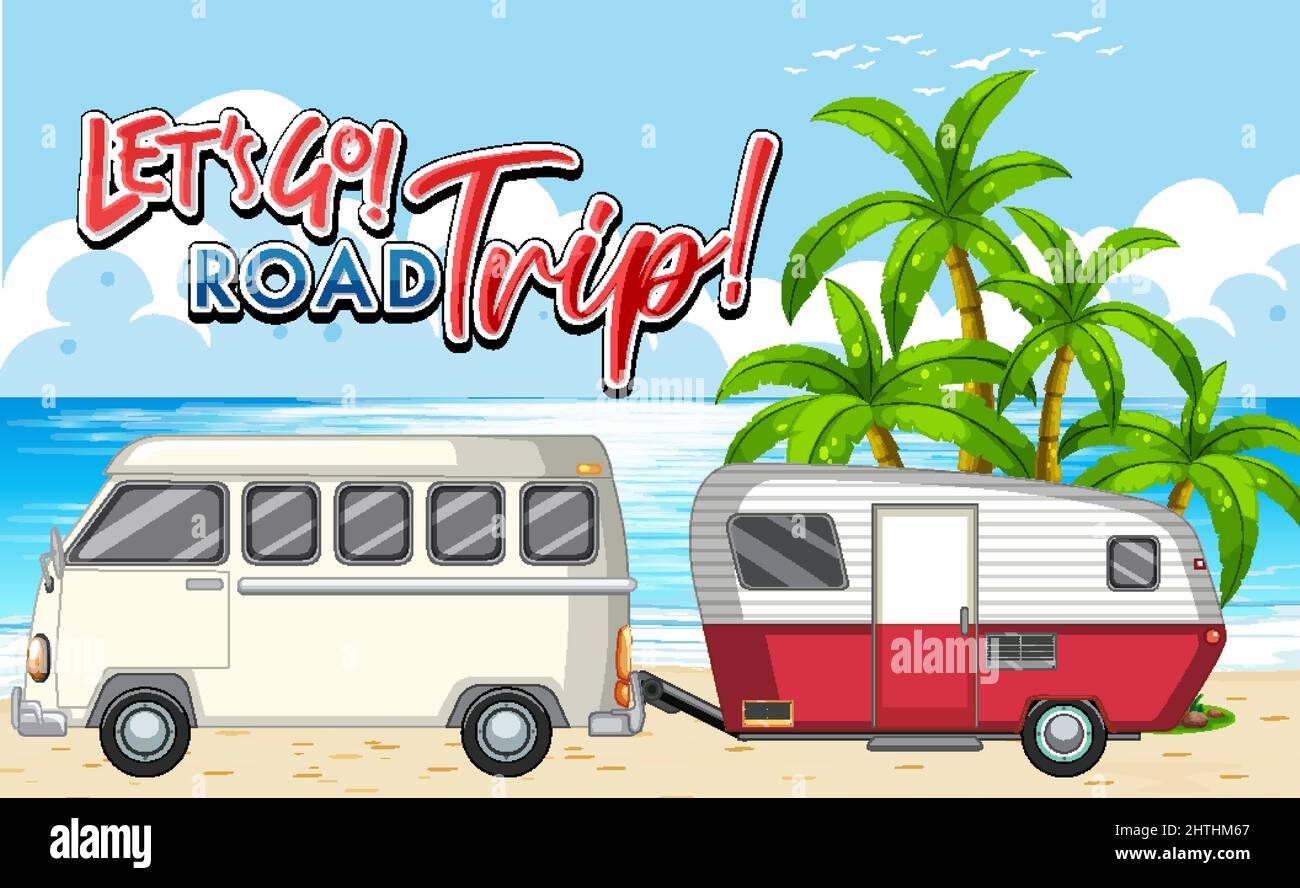 Lets go on a road trip icon with van for summer illustration Stock ...
