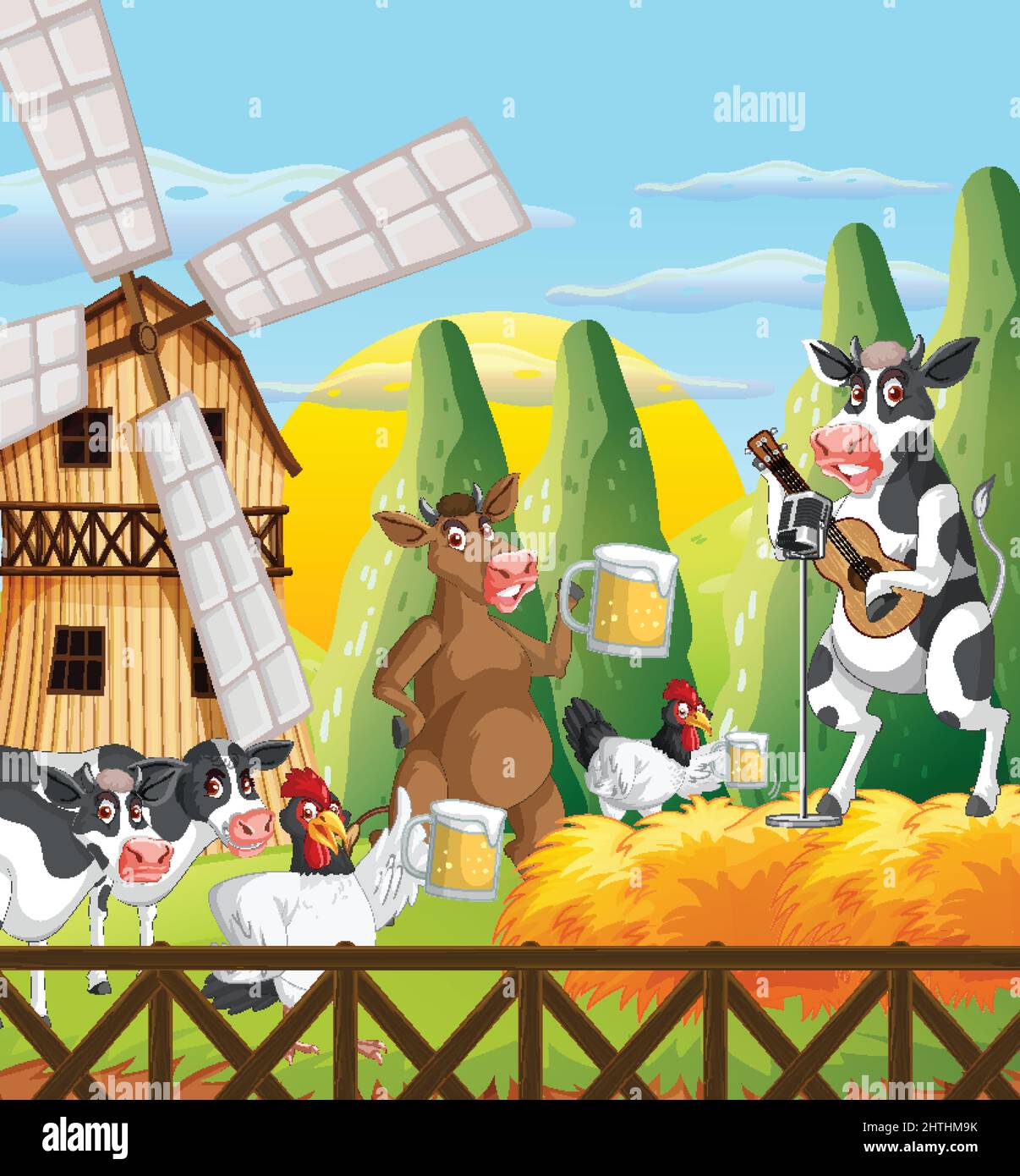 Scene with farm animal on the farm illustration Stock Vector Image ...