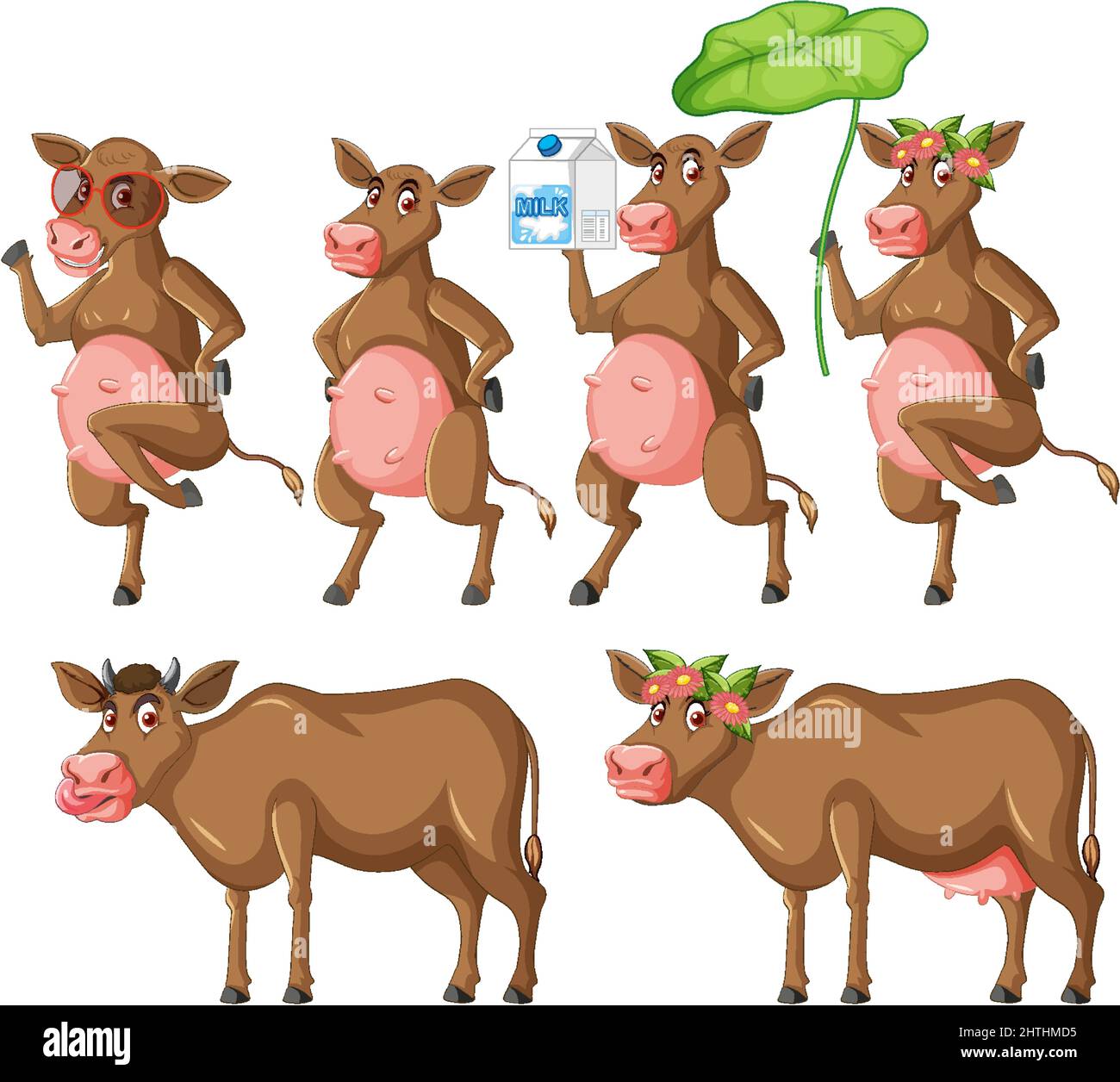 Set Of Different Poses Of Milk Cows Cartoon Characters Illustration Stock Vector Image And Art Alamy