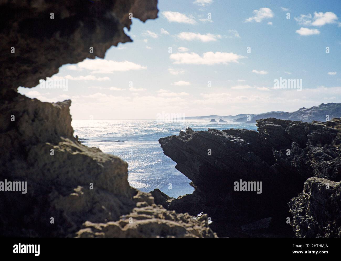 Rocky cliffs coastal scenery near Port Campbell,  Port Campbell National Park, Victoria, Australia in 1956 Stock Photo