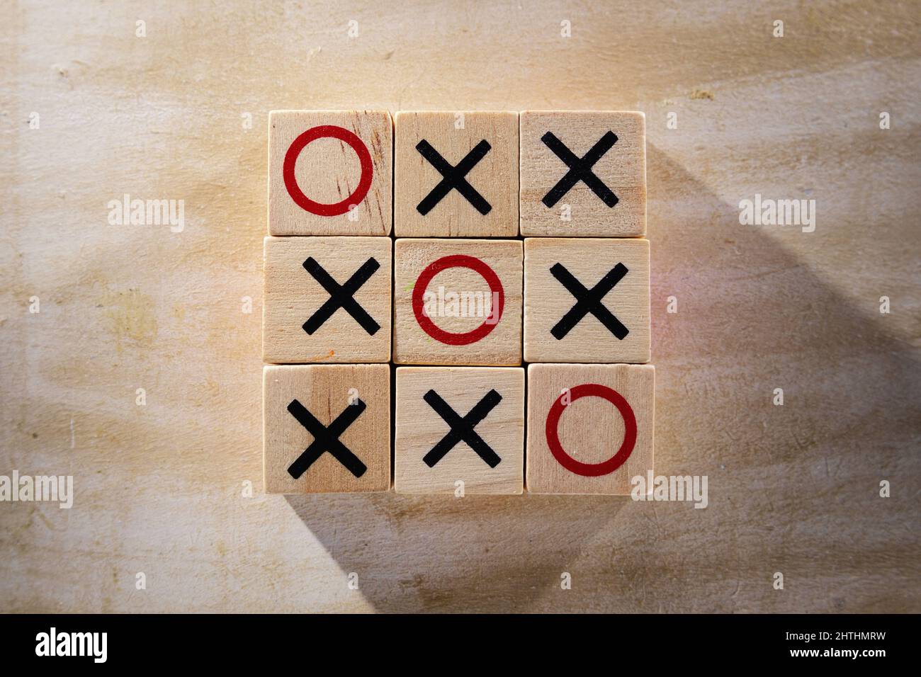 Pieces of XO game, abstract composition, winning situation, O is a winner. Stock Photo
