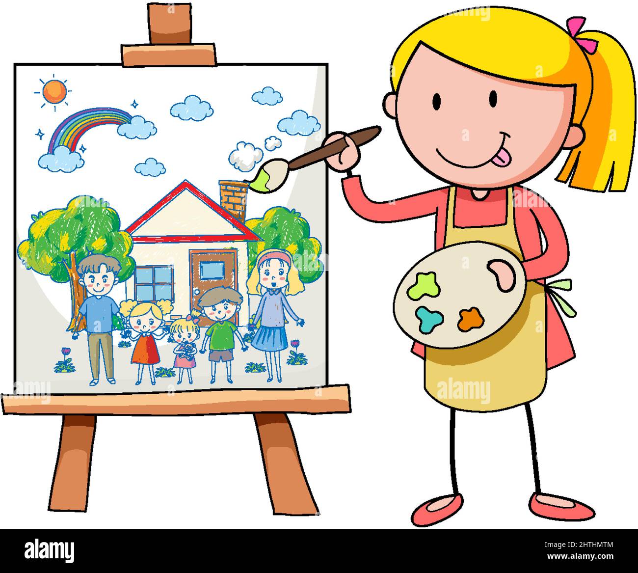 A girl painting house and family illustration Stock Vector Image & Art