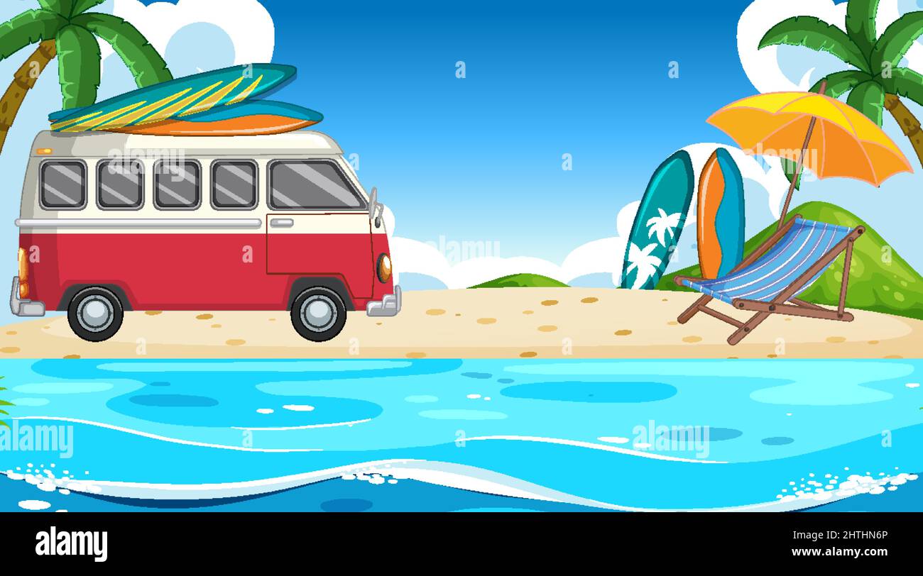 Road trip summer vacation on the beach illustration Stock Vector Image ...