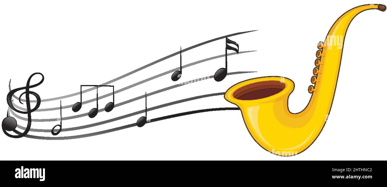 A saxophone with musical notes on white background illustration Stock