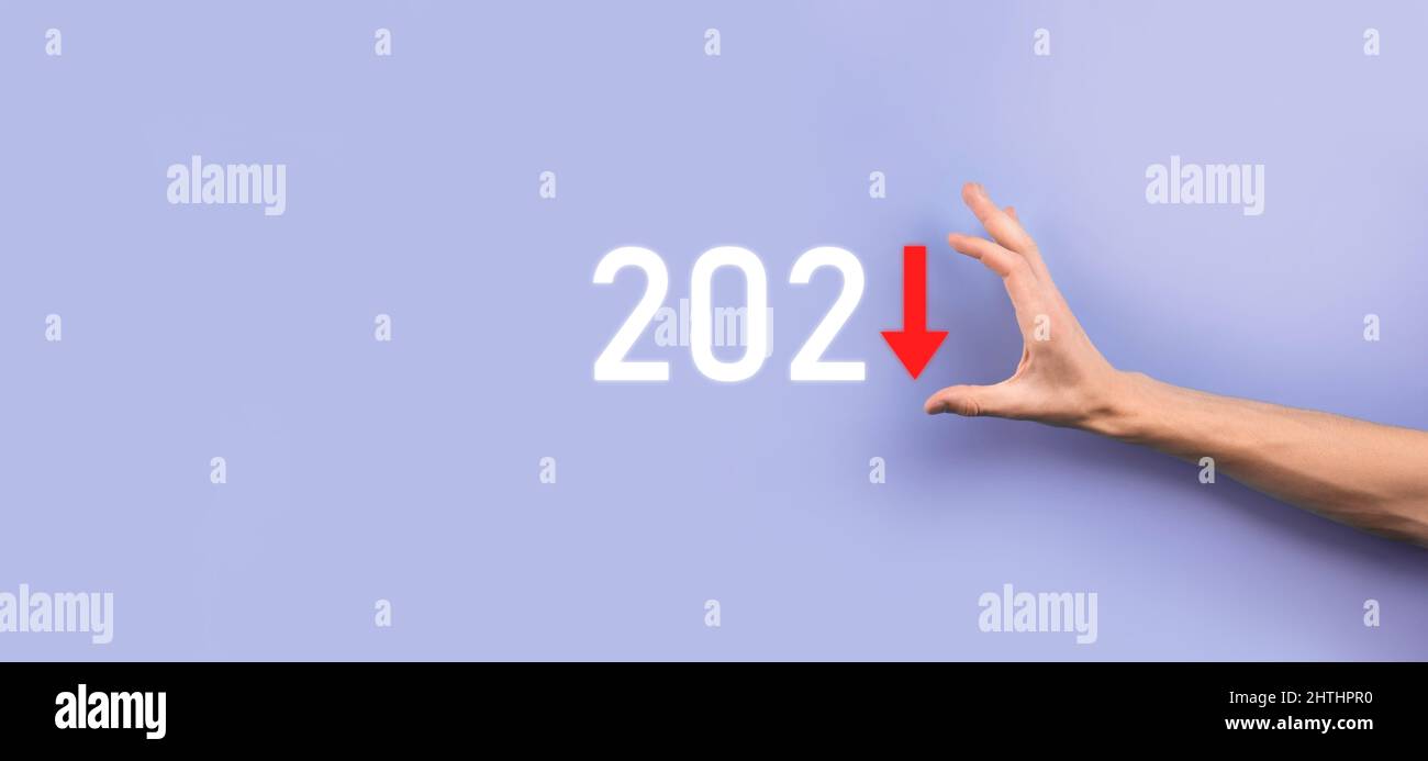 Plan business negative growth in year 2021 concept. Businessman plan
