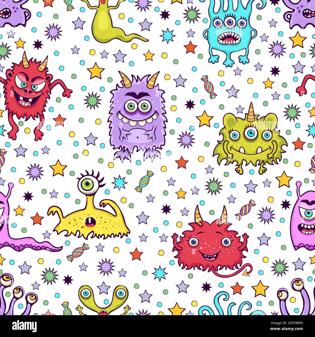 Cute monster seamless pattern, funny cartoon character print, fabric ...