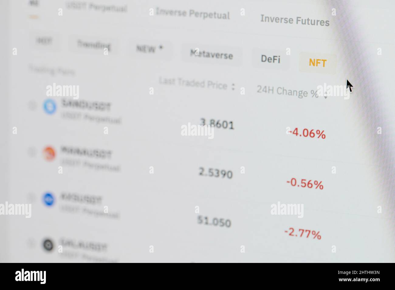 New york, USA - January 31 2022: NFT price chart in marketplace on laptop screen close up view Stock Photo