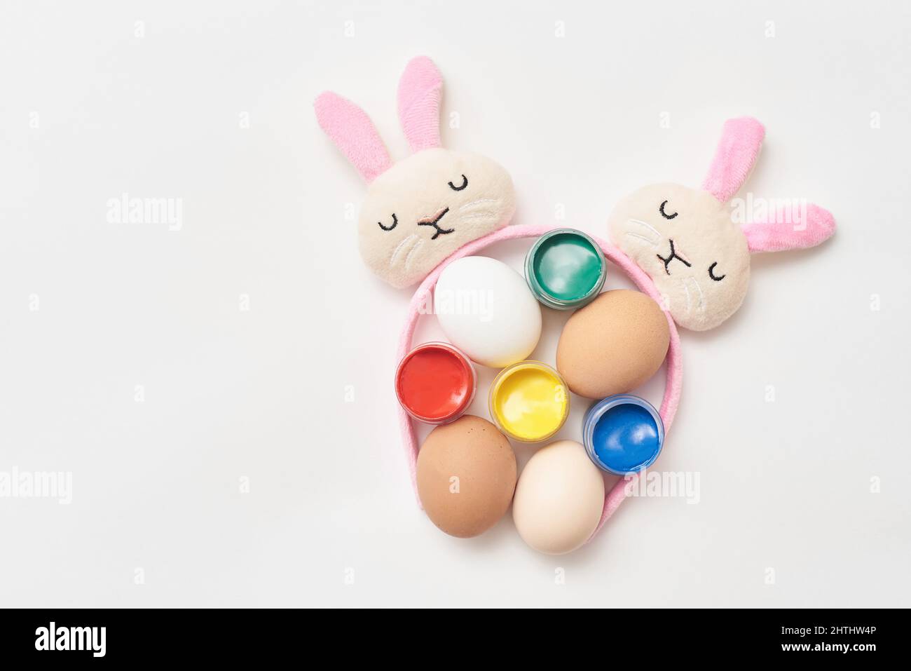 Design template for easter with eggs and paint Stock Photo