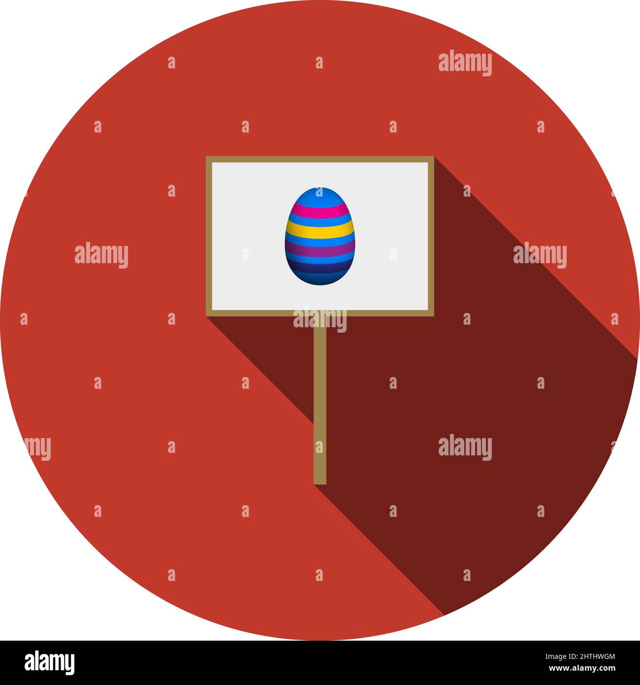Easter Pointer With Egg Icon. Flat Circle Stencil Design With Long Shadow. Vector Illustration. Stock Vector