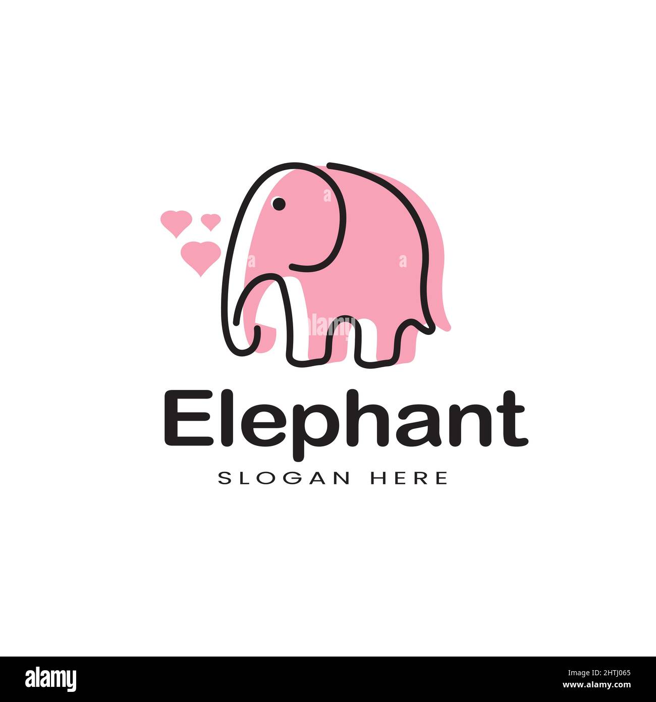 Cute pink elephant logo line style, icon, love, design template, child, child Stock Vector