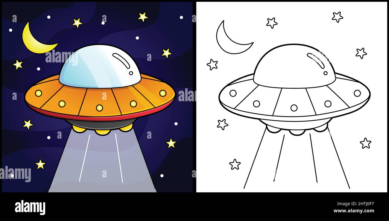 Color by number for preschool and school kids. Coloring page or book with  cute cartoon alien and UFO. Space theme. Vector illustration. Stock Vector