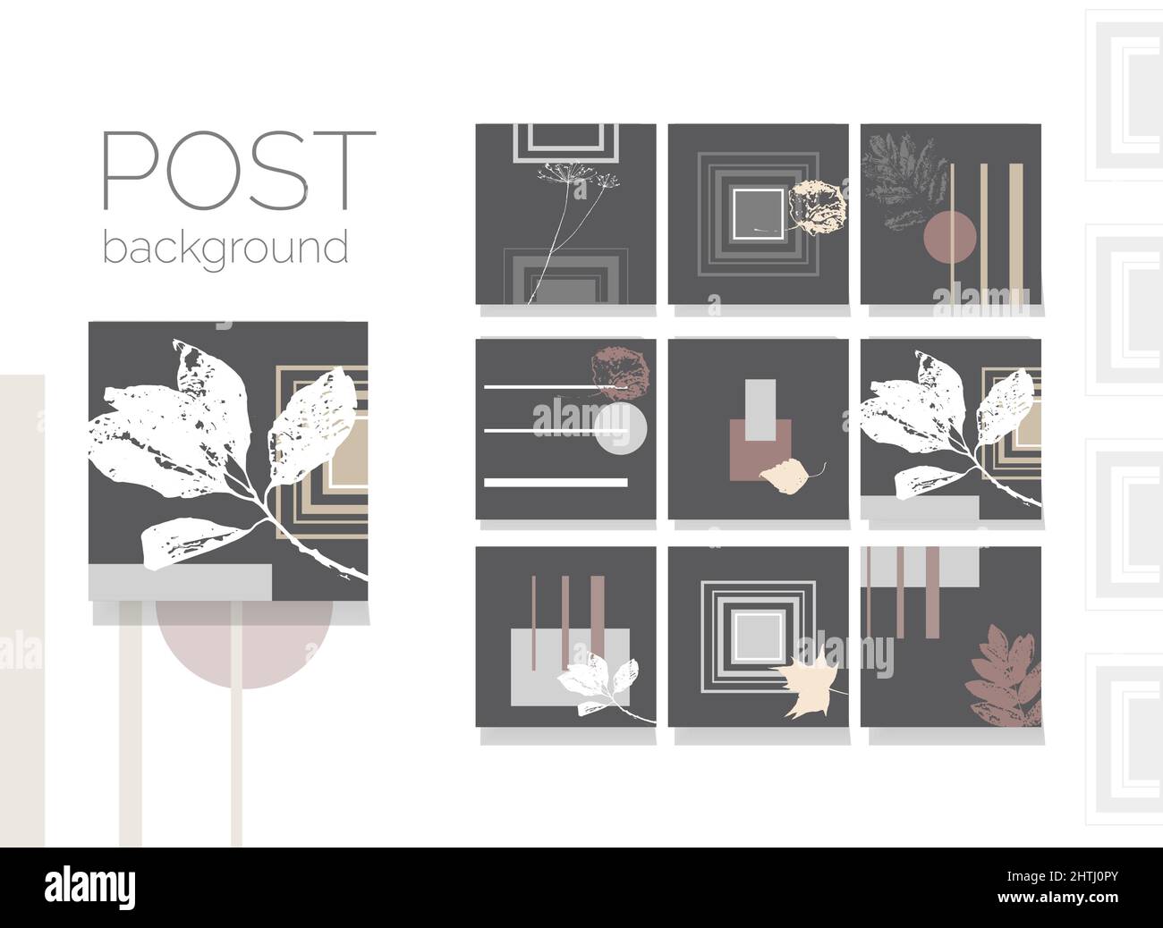 Set of posts with abstract shapes and plant elements. Stylish blog ...