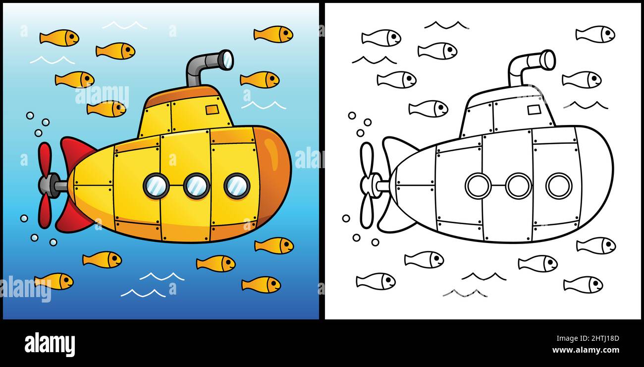 Submarine Coloring Page Vehicle Illustration Stock Vector