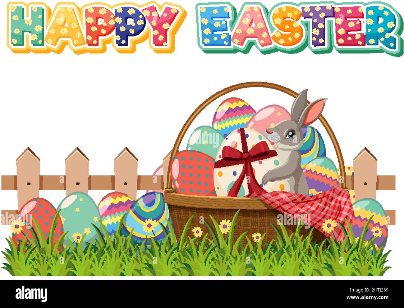 Happy Easter design with bunny and eggs illustration Stock Vector Image ...