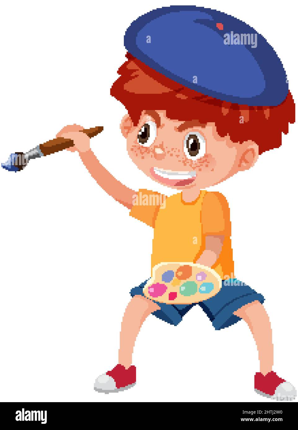 Boy with paintbrush and paint palette illustration Stock Vector Image ...