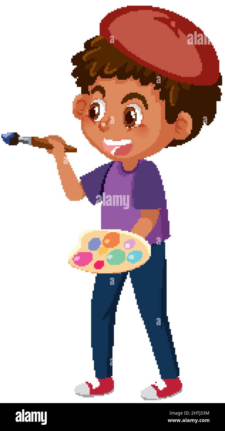Boy painting with paintbrush illustration Stock Vector Image & Art - Alamy