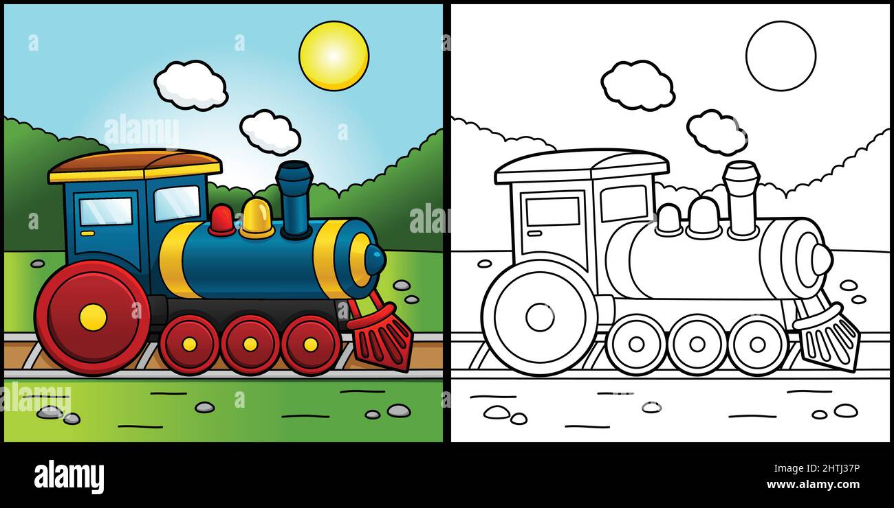 Steam Locomotive Coloring Page Illustration Stock Vector