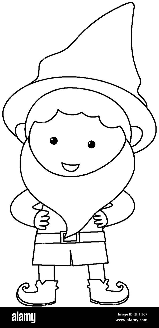 Cute elf doodle outline for colouring illustration Stock Vector