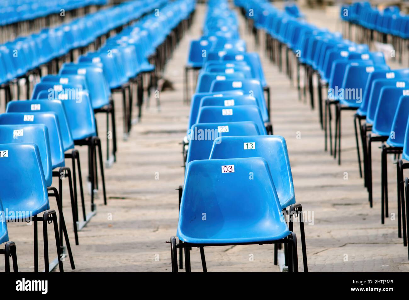 Row of chairs before a speech Stock Photo