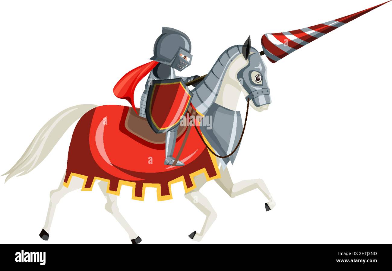 Medieval knight on horseback on white background illustration Stock ...