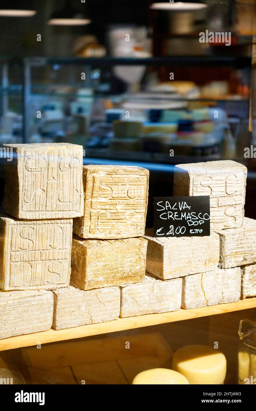 Salva Cremasco PDO is a soft and raw cheese, produced exclusively with raw whole cow's milk, Mercato Centrale, central market, located in the Central Stock Photo