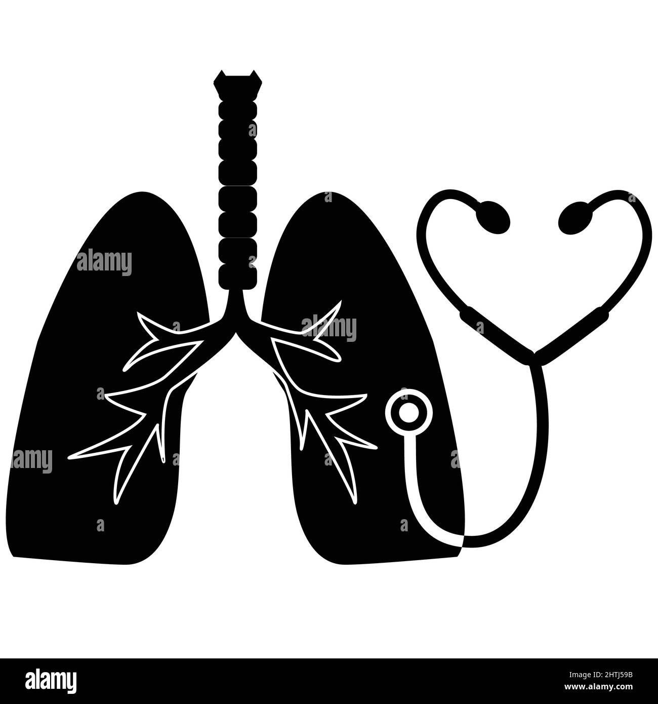 Lungs cancer diagnosis logo with stethoscope. Pneumonia awarness day. flat style. Stock Photo