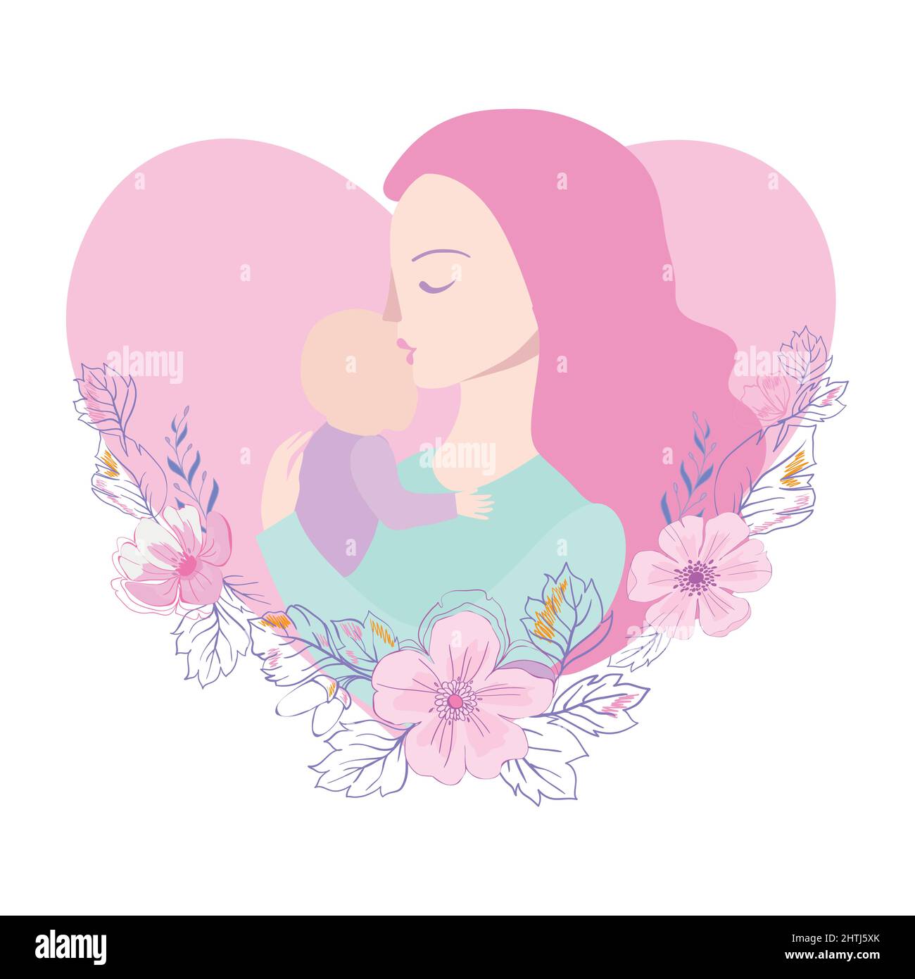 Vector Illustration Of Mother Holding Baby Son In Arms. Happy Mother`s ...