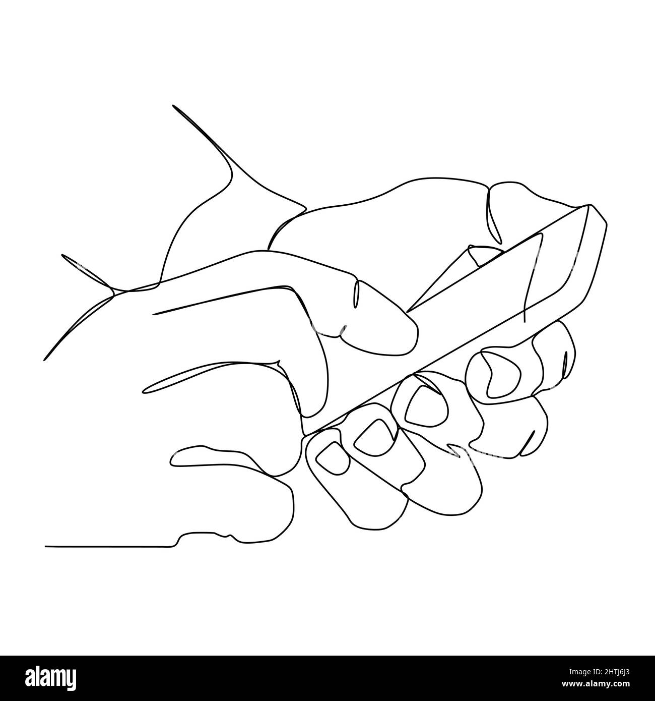 Continuous one line drawing of hand holding phone or smartphone. Modern Vector illustration design of smart mobile technology theme. Editable stroke Stock Vector
