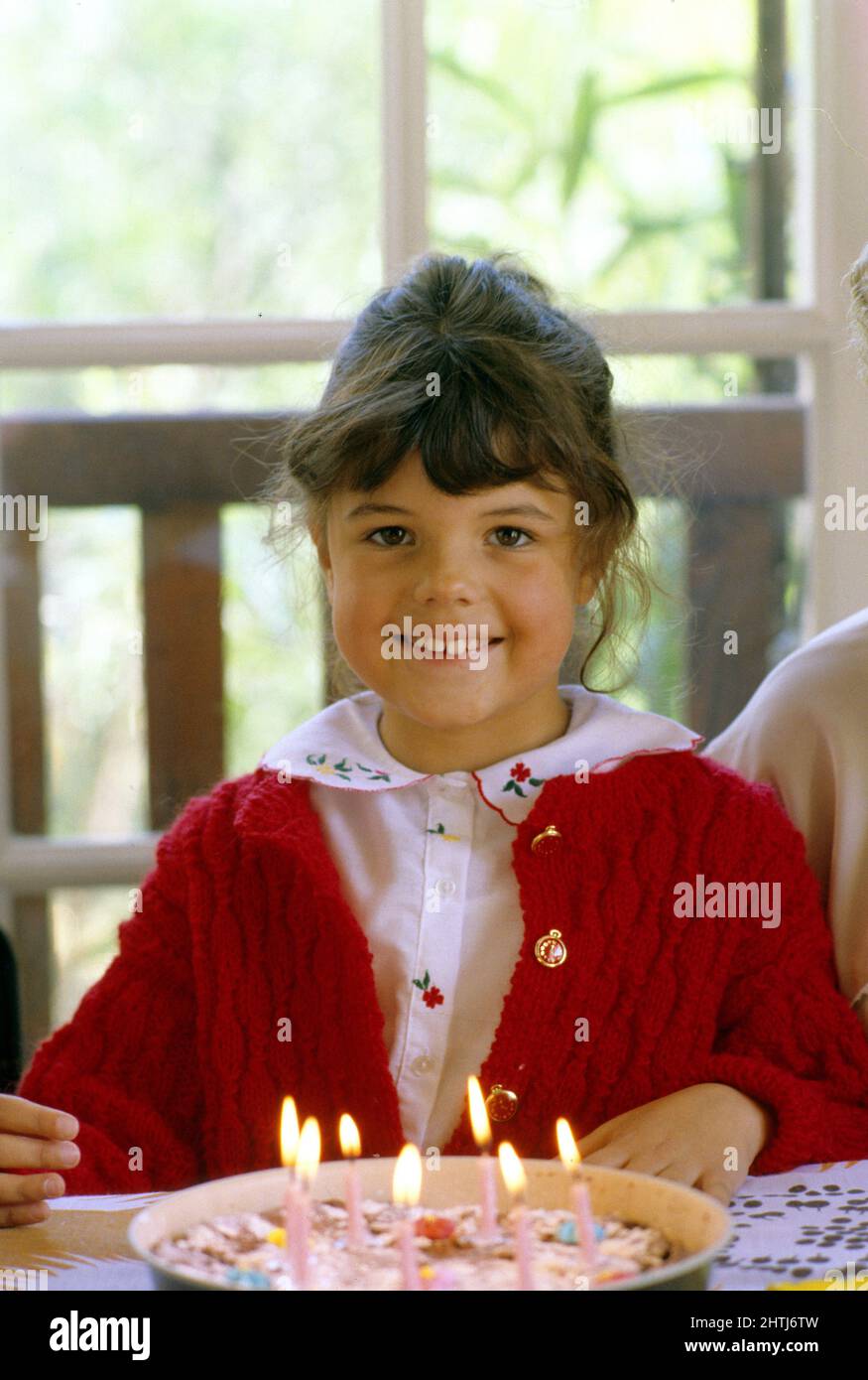 little girl portrait birhday cake happy smiling face Stock Photo - Alamy