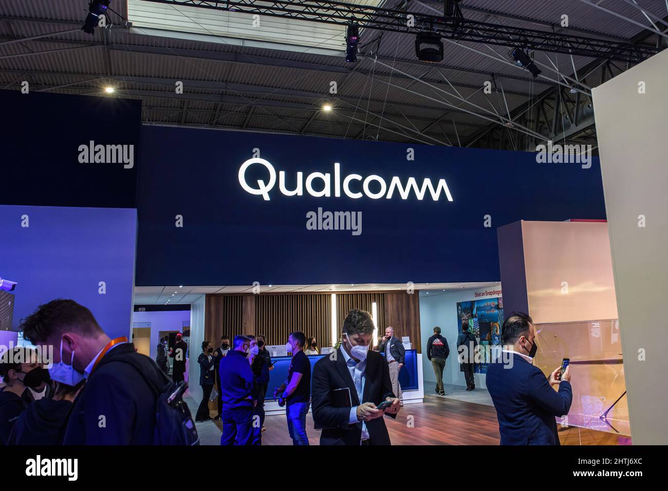 The Qualcomm booth seen during the first day of Mobile World Congress ...