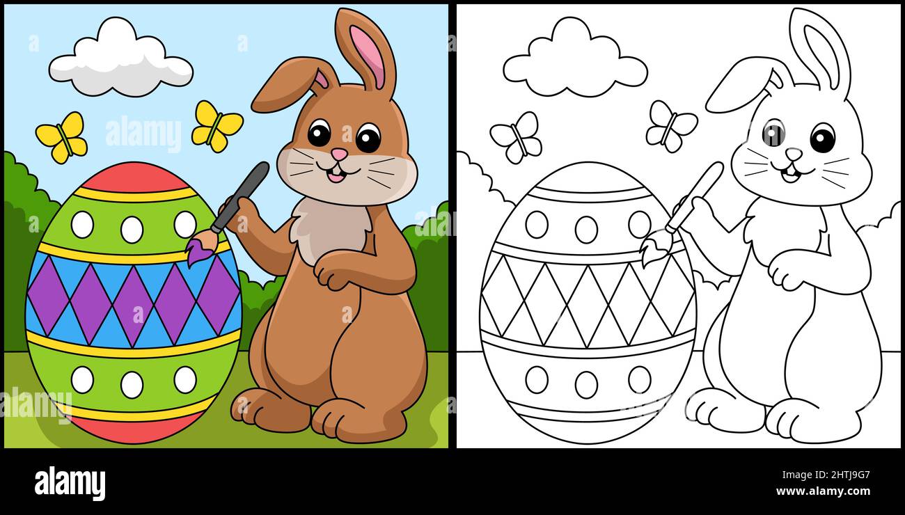 Rabbit Painting An Easter Egg Colored Illustration Stock Vector Image ...