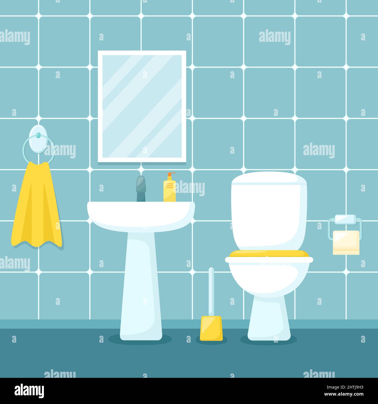 Interior of toilet room with sink, mirror and toilet, vector illustration Stock Vector