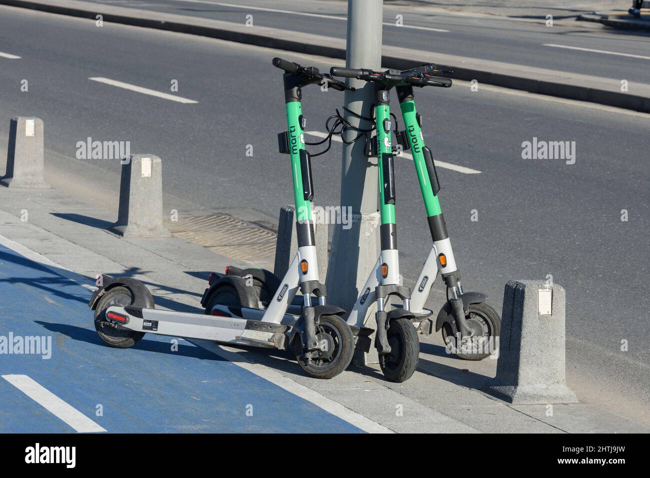 ISTANBUL, TURKEY - FEBRUARY 5, 2022: Rentable electric scooter that by ...