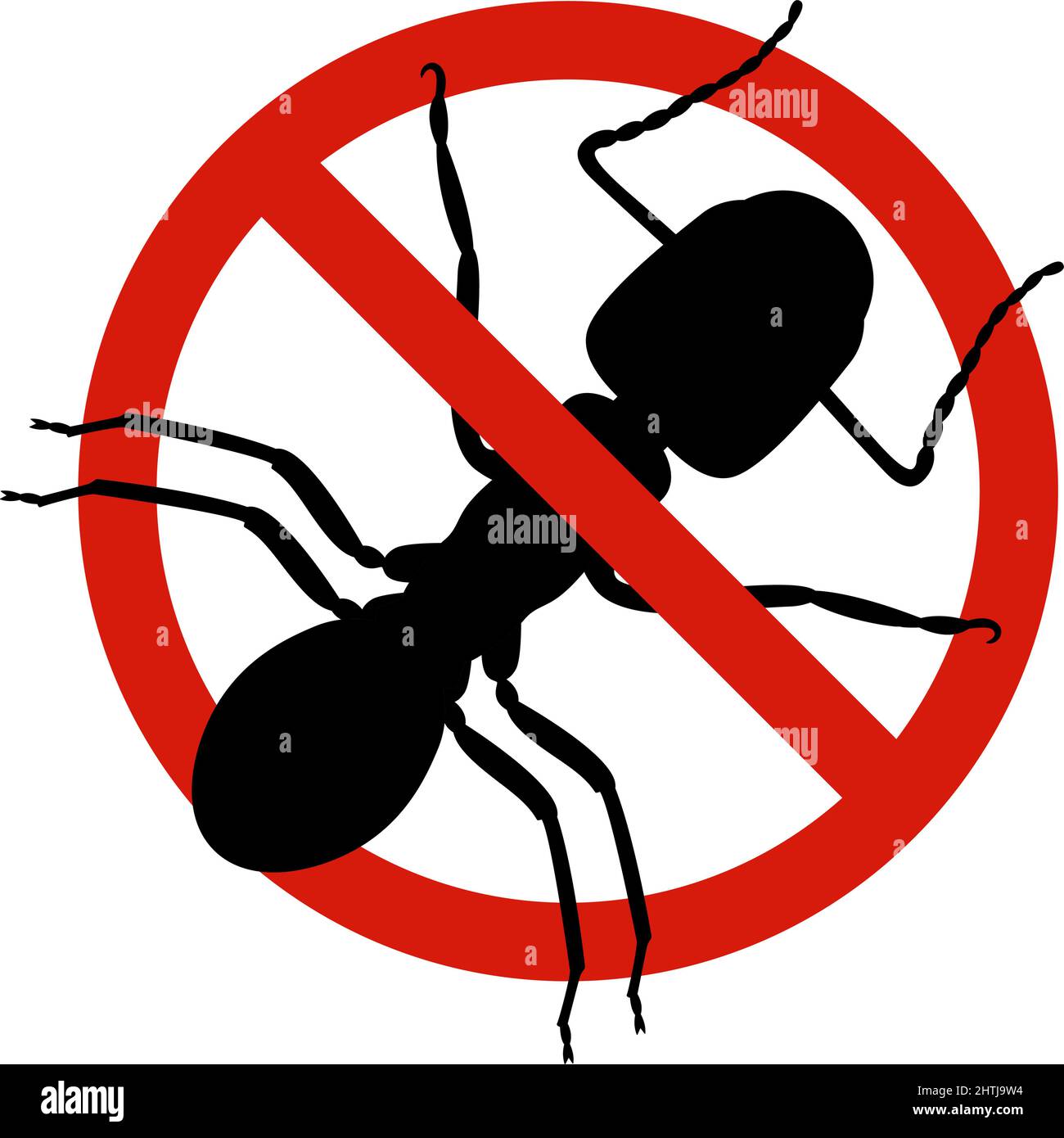 Anti ants, pest control. Stop insects sign. Silhouette of ant in red forbidding circle, vector illsutration Stock Vector